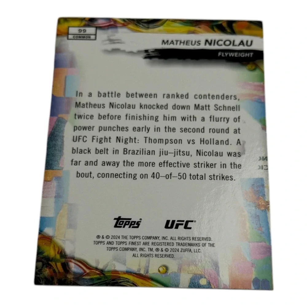 2024 Topps Finest UFC Matheus Nicolau Common Card 99 Flyweight MMA Brazil